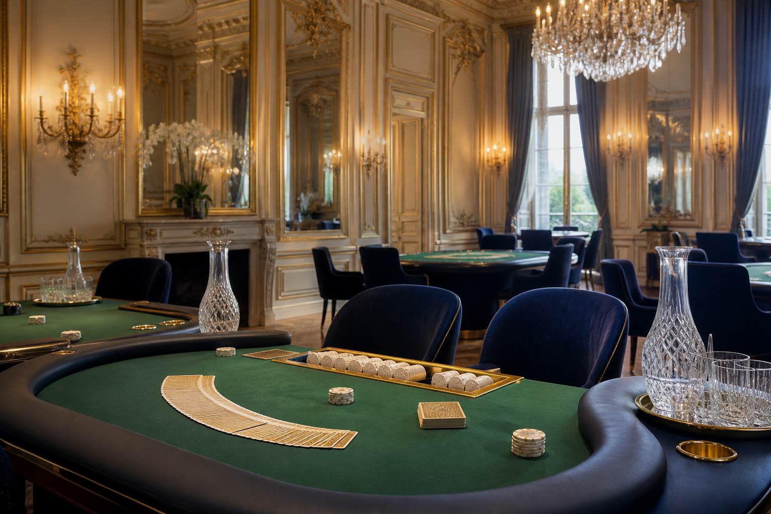 Baccarat table with cards and chips