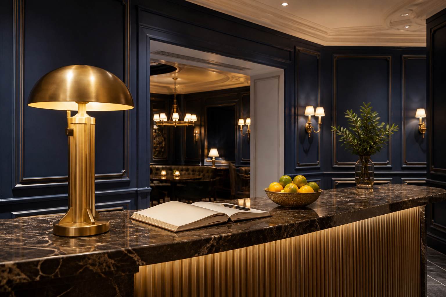 Marble reception desk of the maison